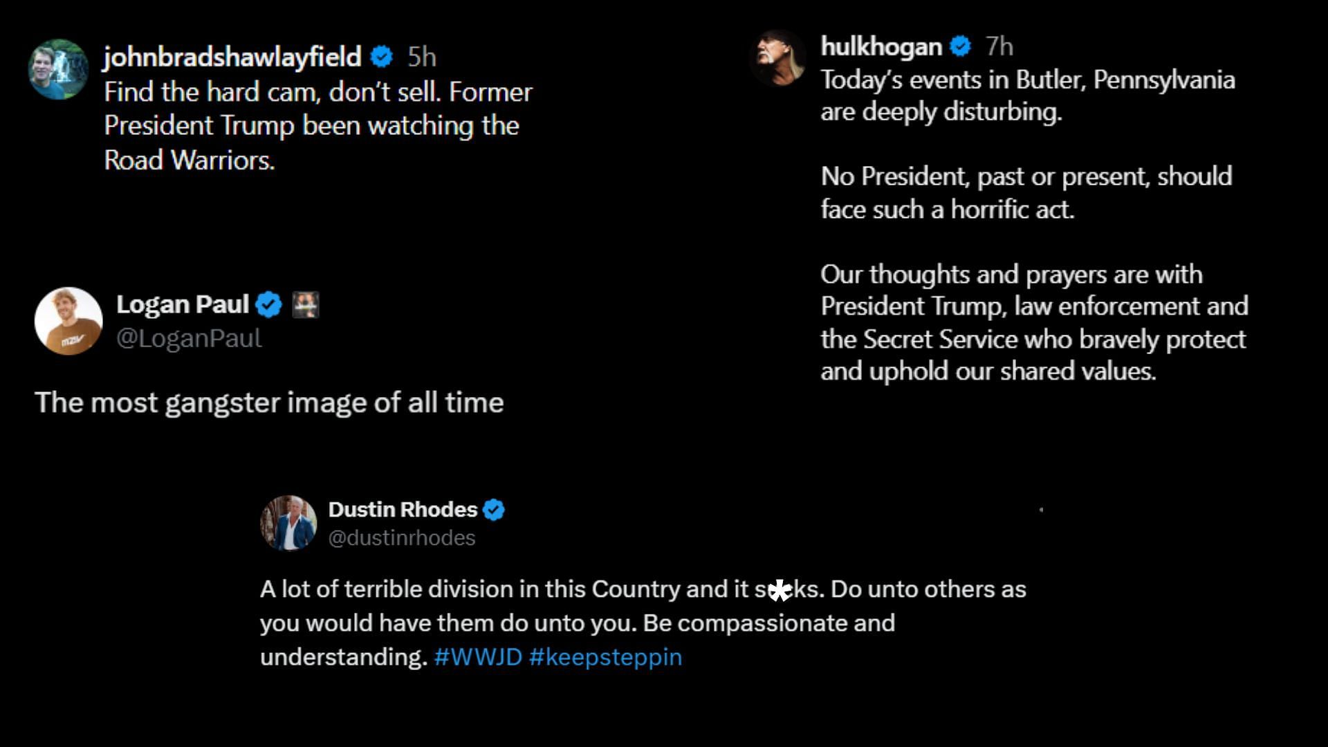 Screenshot of stars' reactions to Donald Trump's assassination attempt